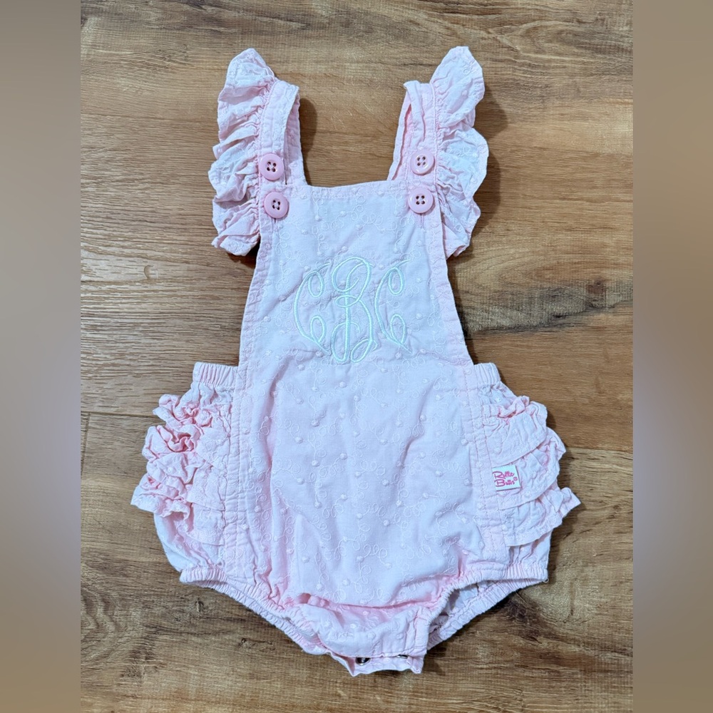 Pink Ruffle Butts Baby Romper 6-12 months “cBc” Monogram